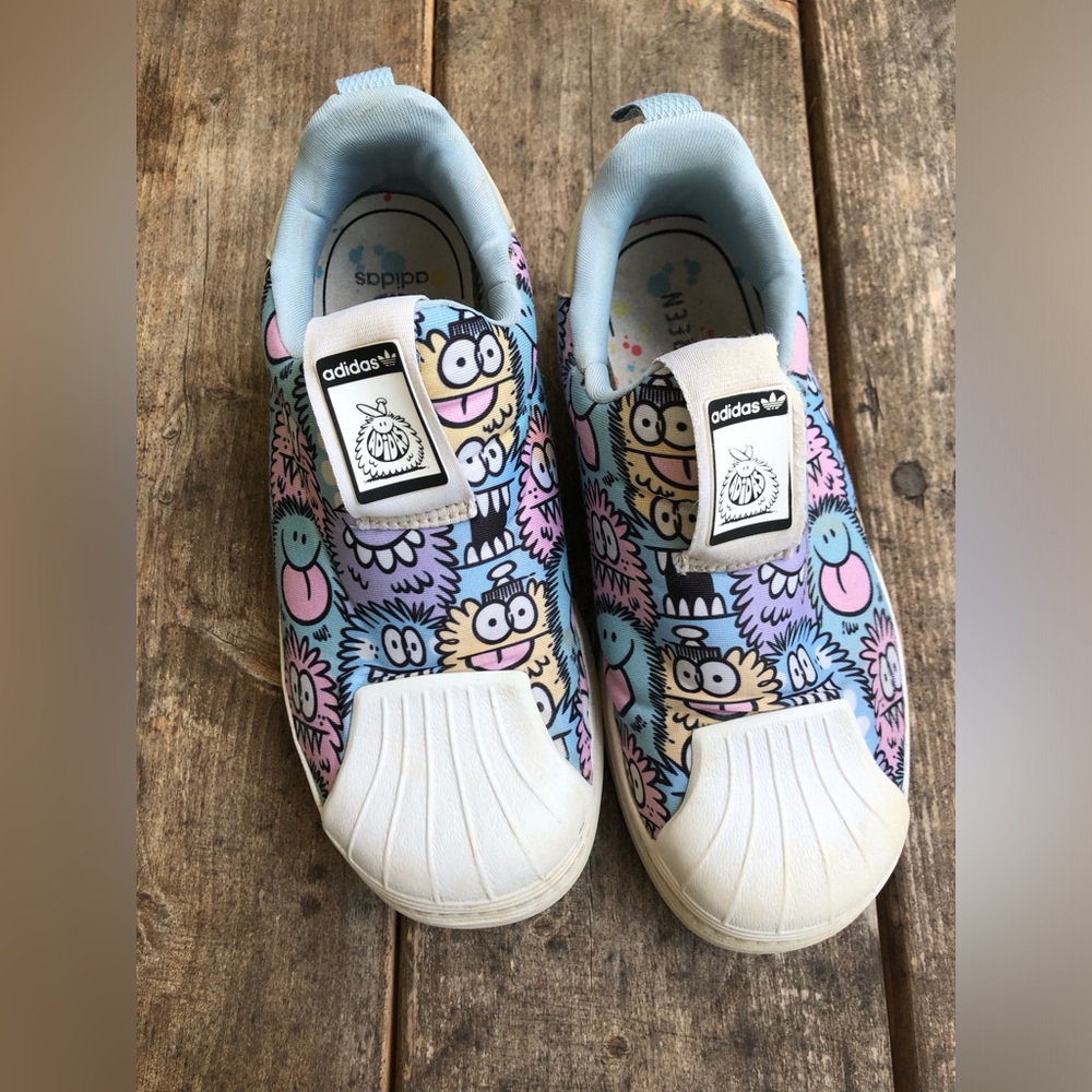 adidas Kids Slip-On Monster Graphic Sneakers - Light Blue/Pink